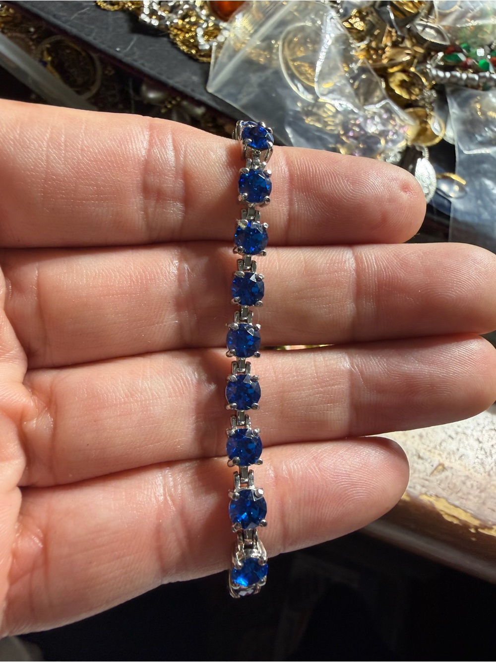 Silver Tone Blue Swarovski Crystal Tennis Bracelet